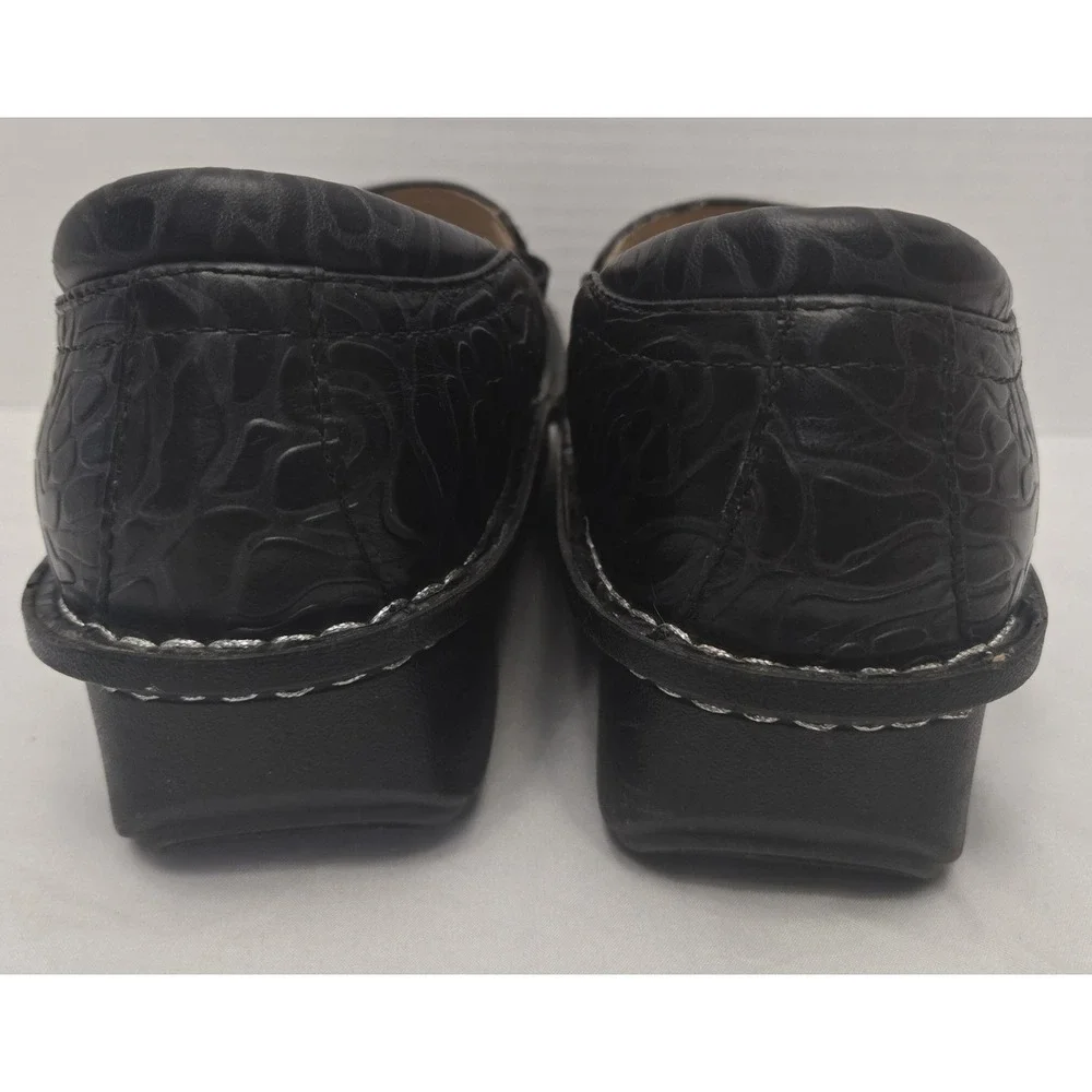 Alegria Debra Comfort Shoes EU Size 37 Black Leather Embossed Floral Slip On GUC